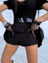 Shorts with Pleats + Double Belt J72 - BLACK PRE-ORDER